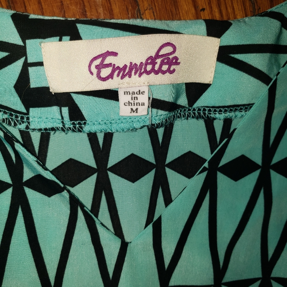 Emmelee Black and Turquoise Dress sz Med - Picture 4 of 7